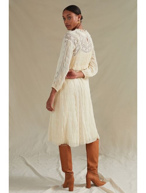 Let Me Be Pleated Lace Midi Dress