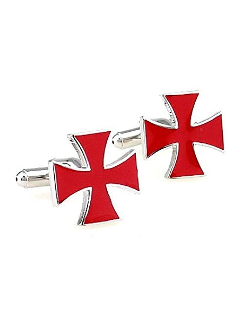 Knights Templar Red Cross Design Cufflinks Silver Cuff Links