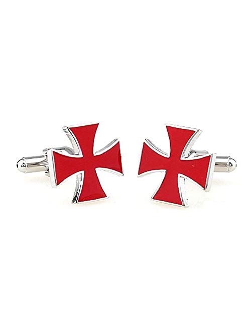 Knights Templar Red Cross Design Cufflinks Silver Cuff Links