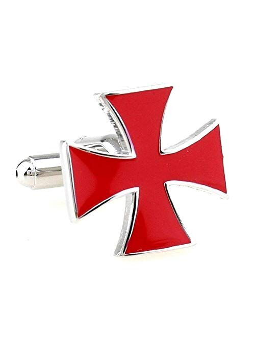 Knights Templar Red Cross Design Cufflinks Silver Cuff Links