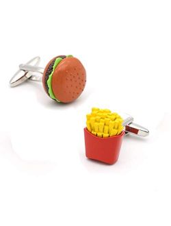 Hamburger and French Fries Cufflinks Funny Burger Fast Food Cuff Links