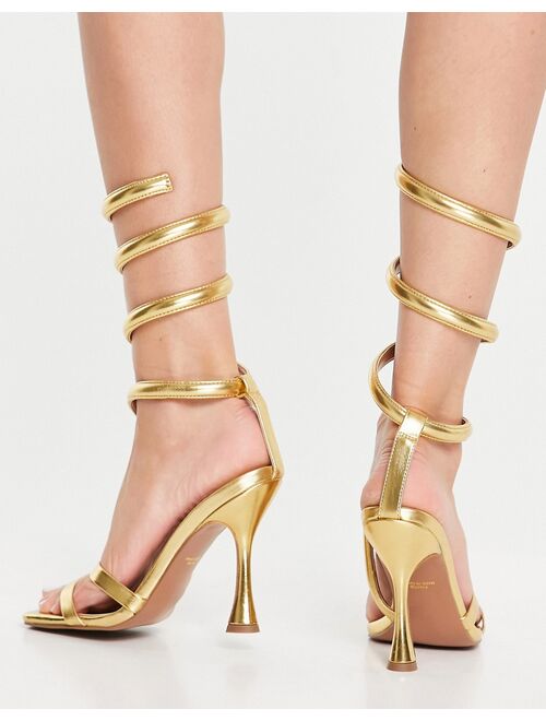 Asos Design Neo ankle detail high heel sandals in gold