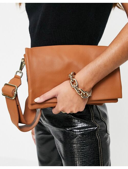Asos Design tan leather multi gusset cross body bag with wide strap