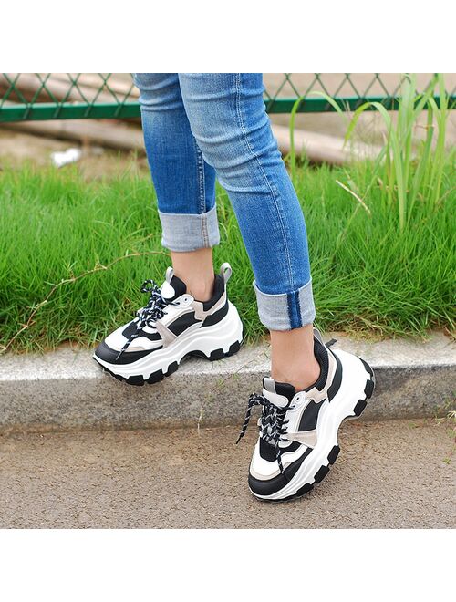 Women's Chunky Sneakers Thick Bottom Platform Vulcanize Shoes Fashion Breathable Casual Running Shoe for Woman Female 2020