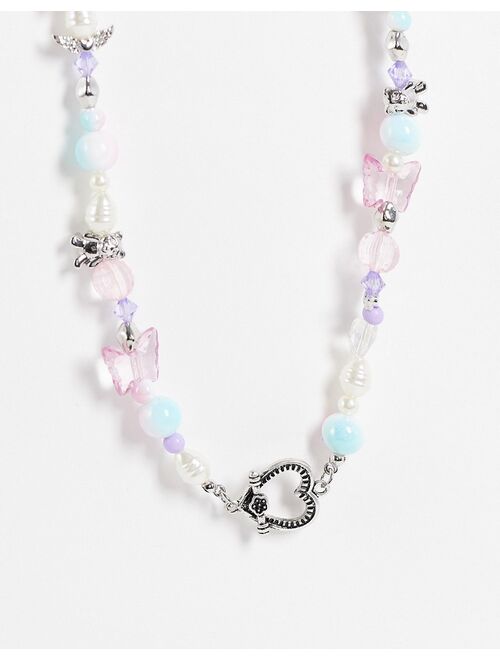 Asos Design beaded necklace with cute charms in silver tone