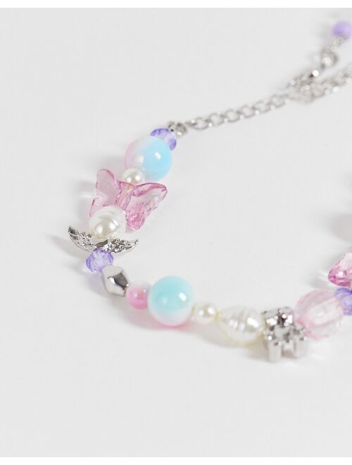Asos Design beaded necklace with cute charms in silver tone
