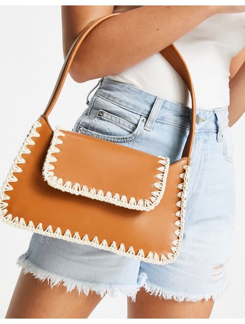 Asos Design whipstitch detail shoulder bag in tan