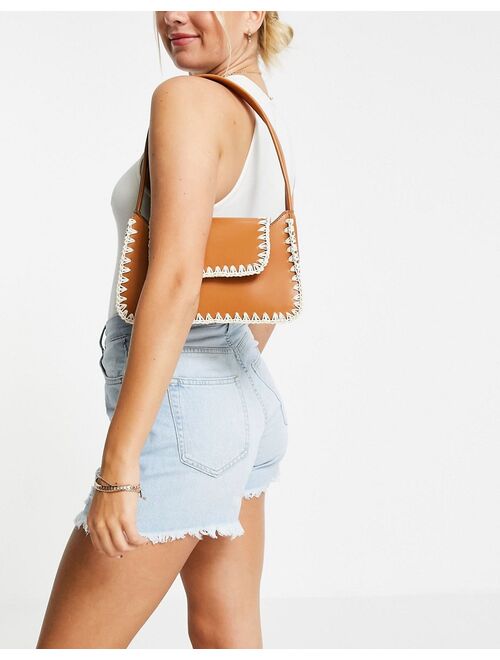 Asos Design whipstitch detail shoulder bag in tan