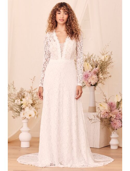 Lulus Hold This Promise White Lace Long Sleeve Maxi Dress