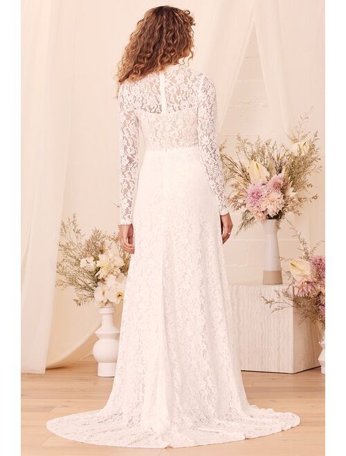 Lulus Hold This Promise White Lace Long Sleeve Maxi Dress