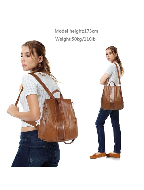 VASCHY Fashion Vegan Leather Anti-theft Women Backpack Vintage Weave Unique Soft School Bag for Teenager Girl Designer Purse
