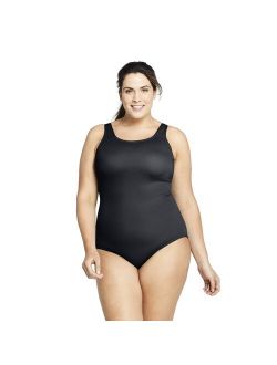 Plus Size Lands' End Tugless Chlorine Resistant Sporty Soft Cup One-Piece Swimsuit
