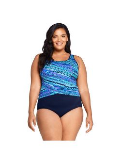 Plus Size Lands' End Tugless Bust Minimizer One-Piece Swimsuit