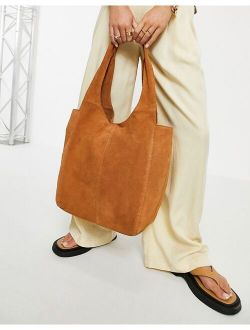 suede oversized square shopper in tan Shoulder And Hand Bag