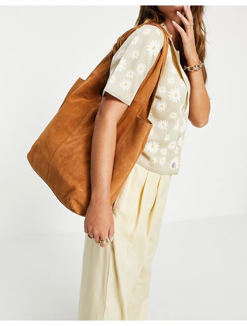 Asos Design suede oversized square shopper in tan Shoulder And Hand Bag