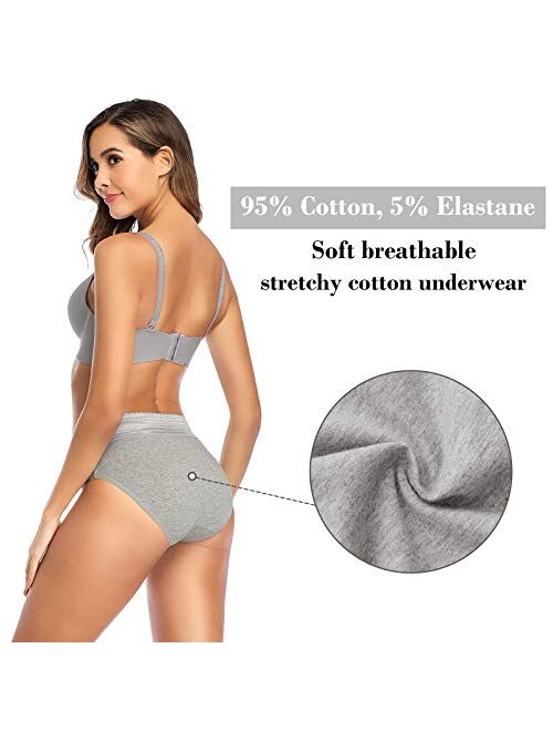 Underwear for Women Cotton Mid-Waist Panties Soft Comfy Briefs Full Coverage Lace Band Panties for Ladies Multi Pack