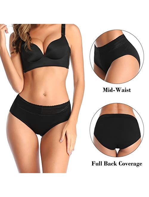 Underwear for Women Cotton Mid-Waist Panties Soft Comfy Briefs Full Coverage Lace Band Panties for Ladies Multi Pack