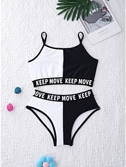 zdhoor Kids Girls 2 Piece Cami Bikini Set Shoulder Straps Bra Crop Top Briefs Sports Athletic Swimsuit
