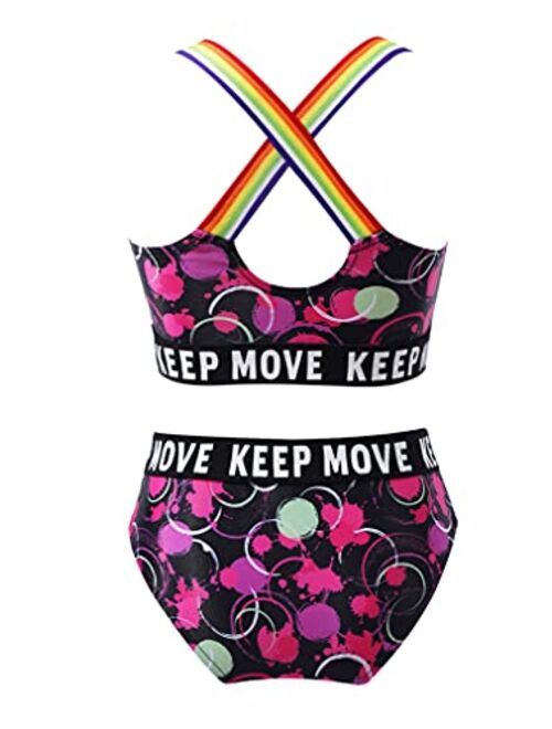 Freebily Kids Girls Athletic 2pcs Bikini Swimsuit Crop Tops and Bottoms Set Beach Pool Bathing Suit