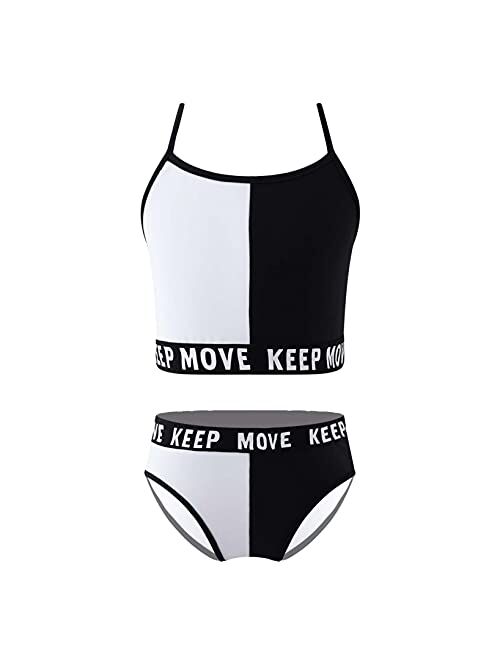 Nimiya Kid Girls Two Pieces Swimsuit Bikini Set Sport Tankini Swim Crop Top with Bottom Bathing Suits