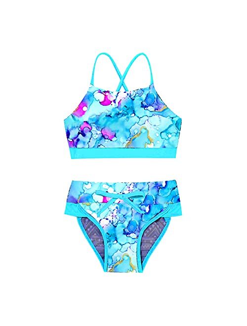 Yeahdor Kids Girls Two Piece Tie Dye Triangle Bikini Set X Back Crop Top with Brief Bathing Suit