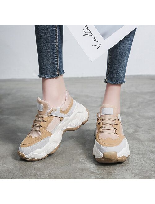 CINESSD Women Chunky Classic Sneakers Women's Fashion Suede Comfortable Shoes Female Lace Up Vulcanize Casual Platform Drop Shipping