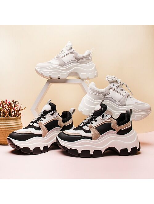 VIP Link For dropshipping Fujin Chunky Sneakers Women Spring Thick Bottom Daddy Shoes Round Toe Breathing Leisure Women Shoes