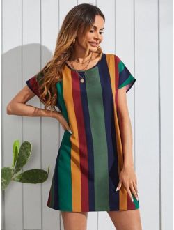 Colorful Stripe Tee Dress