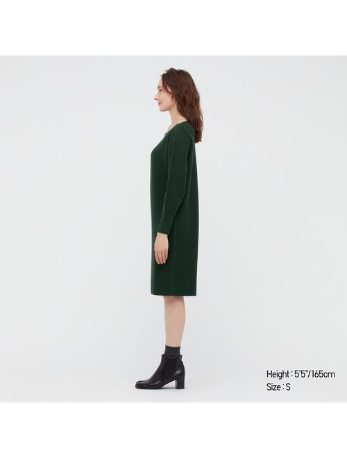 Uniqlo WOMEN 3D KNIT COTTON BOAT NECK LONG-SLEEVE DRESS