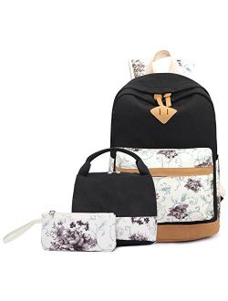 Abshoo Lightweight Canvas Cute Girls Bookbags for School Teen Girls Backpacks With Lunch Bag (Floral Pink)