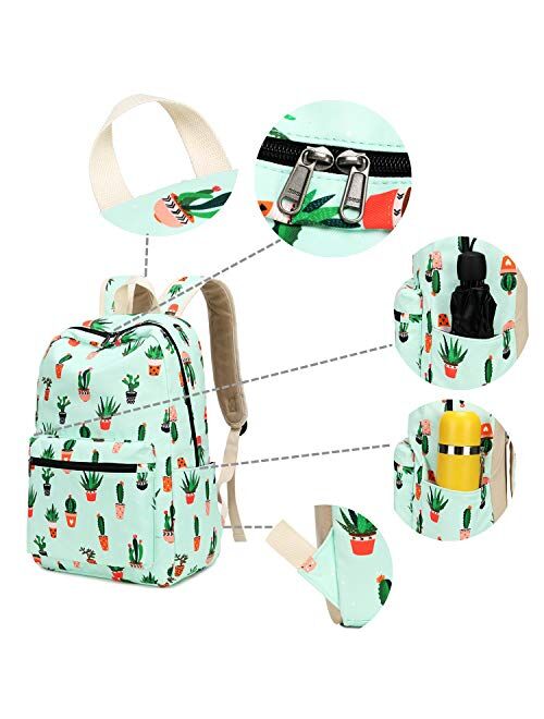 Teen Girls Backpack School Book Bag Set with Lunch Box and Pencil Case for Kids and Children (Cactus Green-0042)