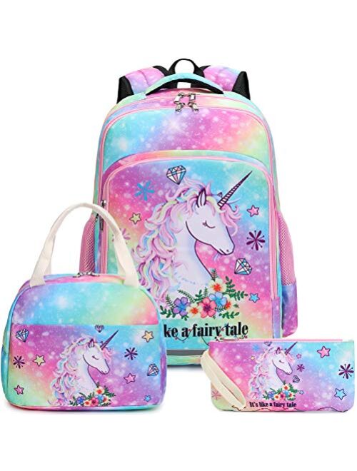 BTOOP Girls Backpack Kids Boys Elementary Bookbag Girly School Bag with Insulated Lunch Tote and Pencil Pouch