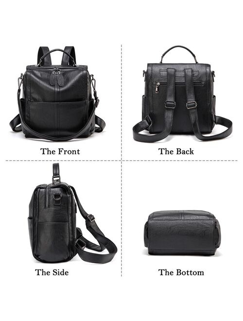 VASCHY Backpack Purse for Women Fashion Square Mini Small Convetible PU Leather Backpack Shoulder Bag for Ladies Teen Girls