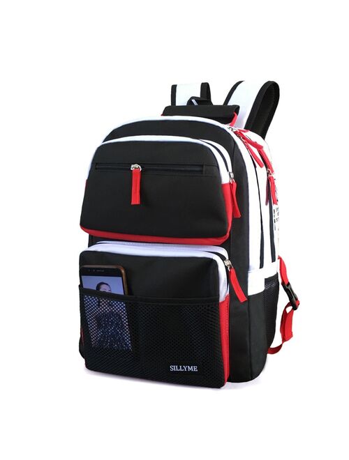 Black and white stitching High school bags for teenage boys girls travel backpack laptop bag 15.6 kids schoolbag backpack