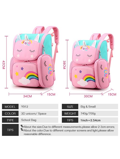 Cartoon 3D Creative Unicorn Children School Bags Girls Sweet Kids School Backpack Lightweight Waterproof Primary Schoolbags Big