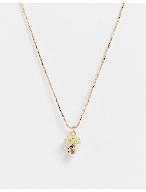 Asos Design necklace with green mushroom pendant in gold tone