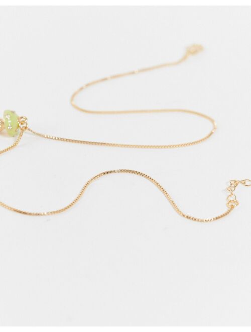 Asos Design necklace with green mushroom pendant in gold tone