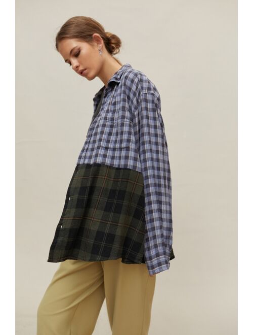 Urban Renewal Recycled Top-Down Spliced Flannel Shirt