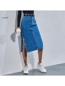 Long Skirt Women Denim Jeans Stretch Vintage Loose Slim Fit Blue Club Streetwear Cotton Sexy Harajuku Skirts Plus Size