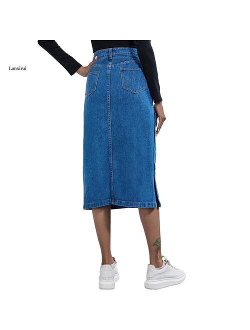 Long Skirt Women Denim Jeans Stretch Vintage Loose Slim Fit Blue Club Streetwear Cotton Sexy Harajuku Skirts Plus Size