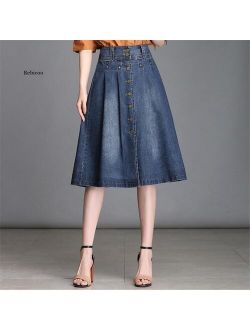 Summer Denim Skirt Casual Slim Skirt High Waist Single Breasted Midi Shirt Plus Size Jean Skirt 4Xl Elegant A-Line Skirt