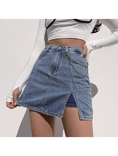 Fashionable Women Summer Sexy Slim Temperament Split Bag Hip Thin Denim Skirt Mini Skirt Club Fashion Faldas Mujer