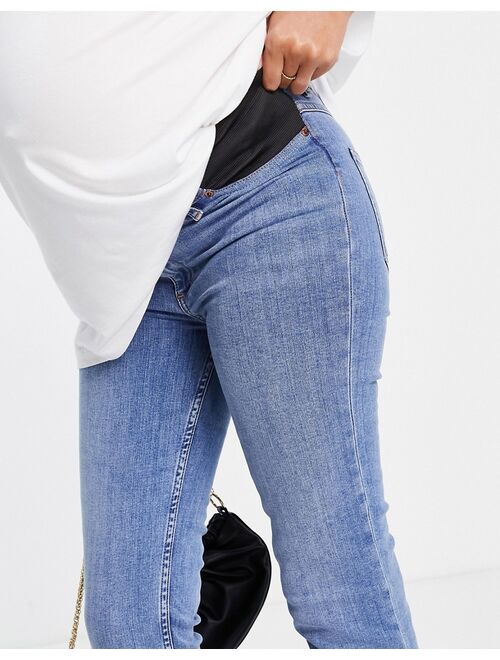Asos Design Maternity high rise 'sassy' cigarette jeans in bright midwash with elastic side waistband
