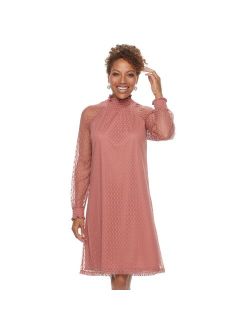 Women's Nina Leonard Lace Mockneck Trapeze Dress