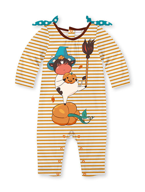 Penelope Plumm Orange Stripe Witch Cow Knot-Shoulder Playsuit - Infant & Toddler
