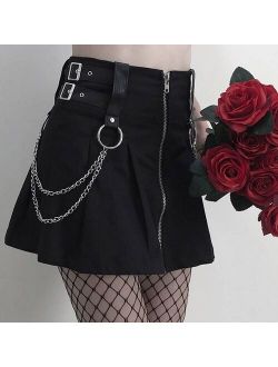 New 2021 Elegant Women Skirt Casual 's Fashion Hollow Stitching Zipper With Hoop High-waisted Mini Skirt female skirt