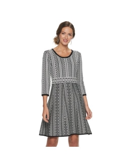 Women's Nina Leonard Print Fit & Flare Sweater Dress