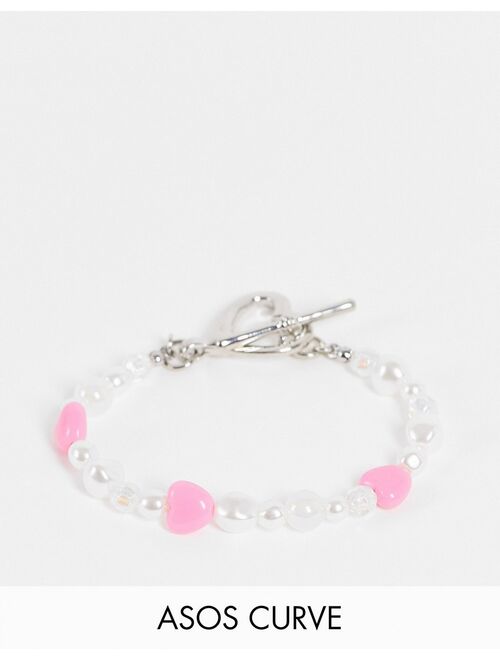 Asos Design Curve bracelet with iridescent beads and heart t-bar