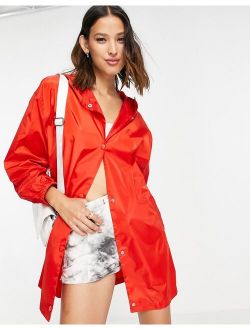 button through rain jacket in red