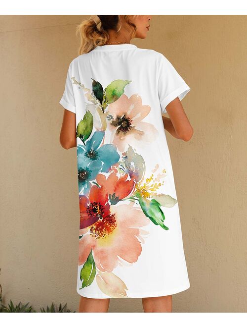 Buy PixieLady White & Blue Watercolor Floral T-Shirt Dress - Women ...